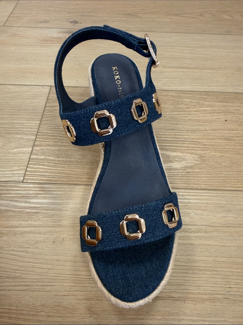 Koko and Palenki  Navy Blue Denim Buckle Espadrille Sandal